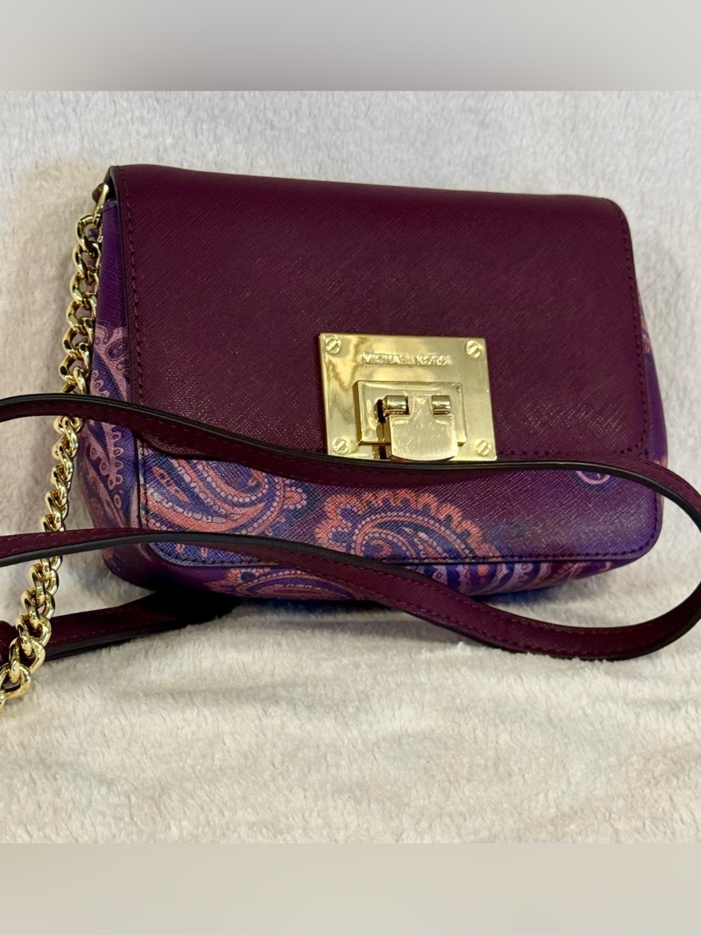 Michael Kors Purple Paisley Crossbody with Gold Hardware